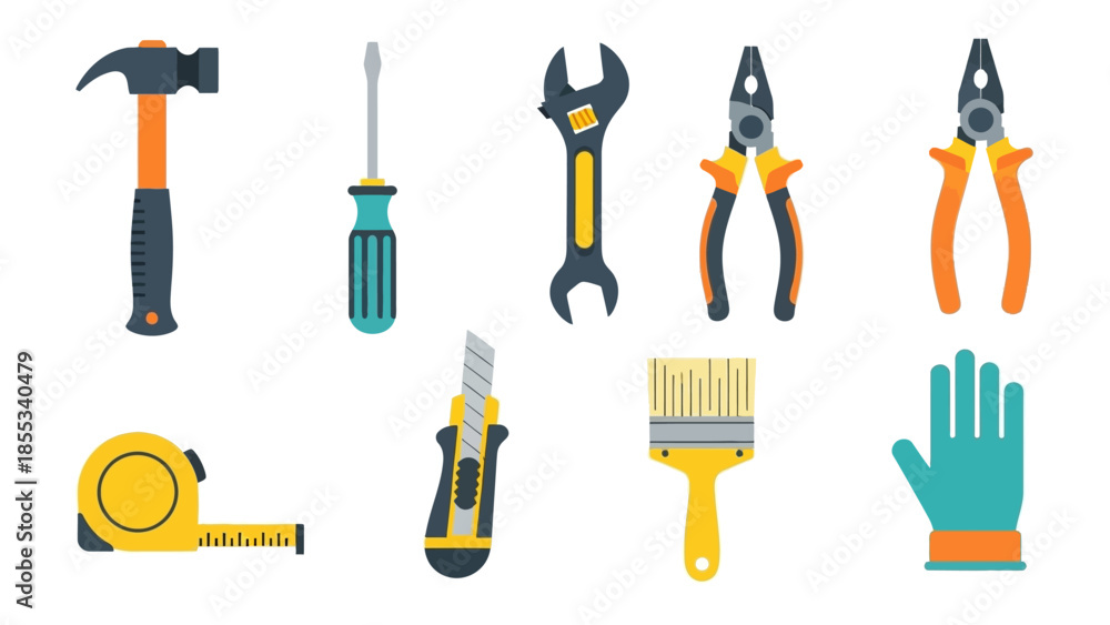 Obraz premium Colorful set of essential diy tools for home improvement and repairs