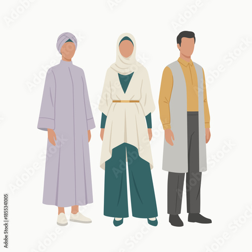Diverse group of people in traditional and modern modest fashion.