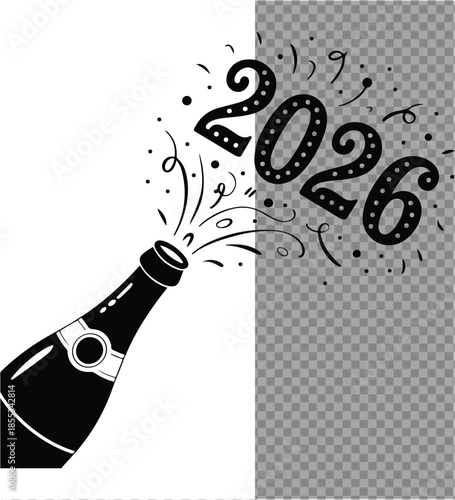 Champagne bottle popping with golden splash beside filled glasses celebrating a joyful party moment