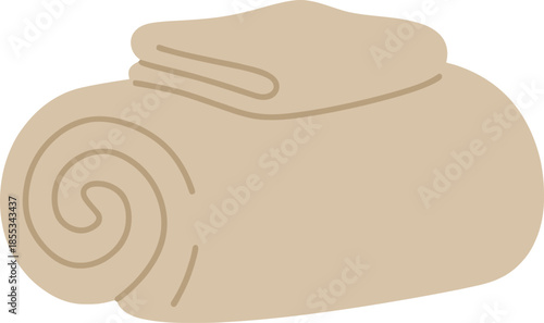 Rolled beige towel and folded blanket simple vector illustration.