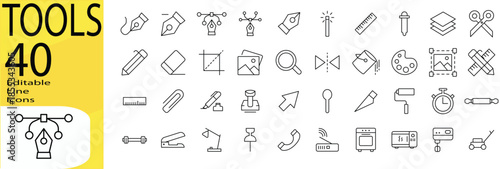 Tools icon set. Editable stroke.