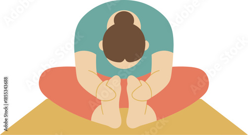 Minimalist vector illustration of a woman in a seated forward bend yoga pose.