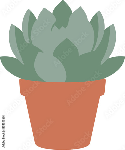 Green succulent plant in a terracotta pot vector illustration.
