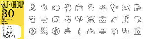 Health Checkup icon set. Editable stroke.