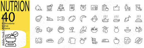 Nutrion icon set. Editable stroke.