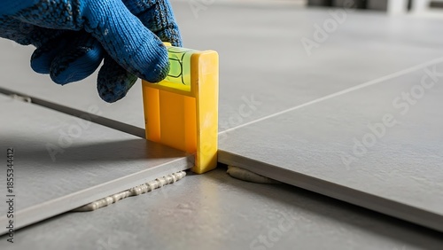 Ceramic tile installation with leveling system for perfect alignment
