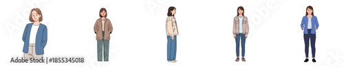 Casual Female Flat Characters Displaying Neutral Standing Poses And Calm Expressions