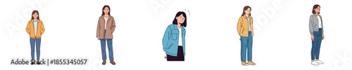 Casual Woman Flat Characters Showing Relaxed Standing And Slightly Awkward Poses