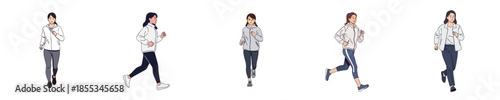 Running Woman Flat Characters Showing Casual Jogging And Smooth Motion Poses