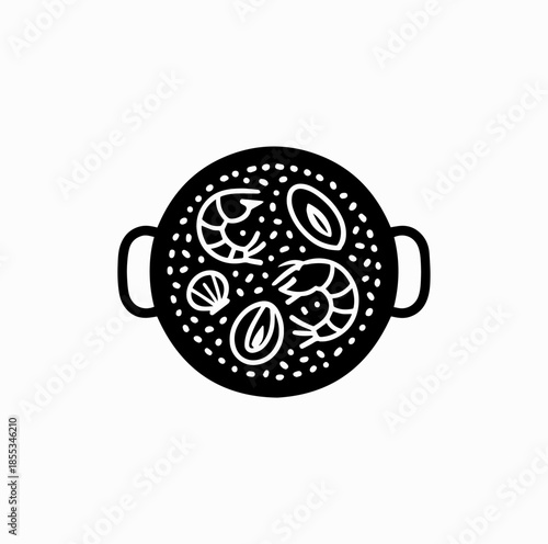 Spanish Paella Pan Icon with Rice and Seafood – Food Culture Vector