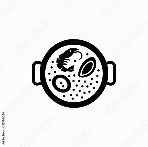 Spanish Paella Pan Icon with Rice and Seafood – Food Culture Vector