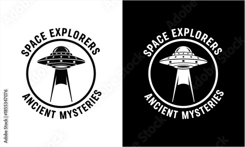 Vintage UFO Spaceship Logo for Space Explorers and Ancient Mysteries.