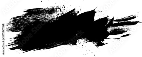 Abstract black ink brush stroke on white background.