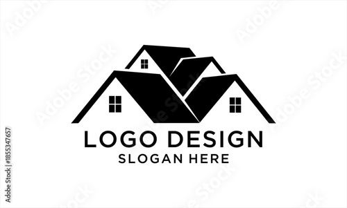 Black and white house roofs logo design for real estate business.
