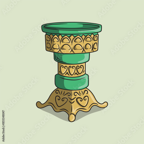 Illustration of a Green Bakhoor Incense Holder with Gold Details