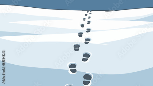 Footprints in fresh snow leading across winter landscape for Groundhog Day  