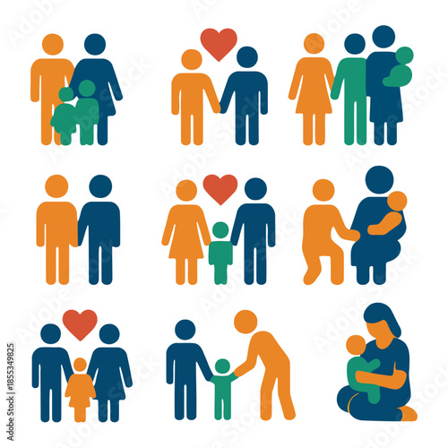 Family Portrait: A collection of diverse family illustrations, representing different types of familial bonds and relationships, including love, support, and togetherness. 