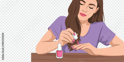 Young Woman Applying Nail Polish at Home, self care beauty concept