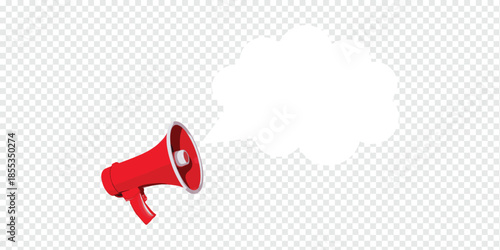 Red Megaphone with Speech Bubble 3D Illustration, marketing communication concept