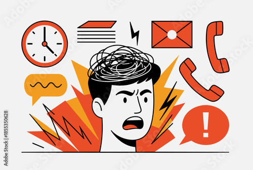 Stressed Man Overwhelmed by Work Demands and Pressure Illustration