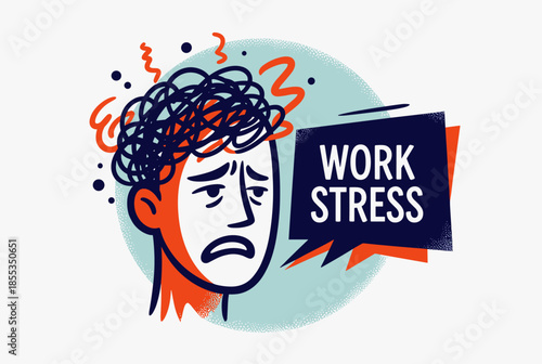 Illustration of a Person with Tangled Thoughts Feeling Work Stress