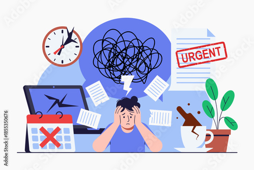 Stressed Person Dealing with Urgent Deadlines, Time Crunch, and Work Overload