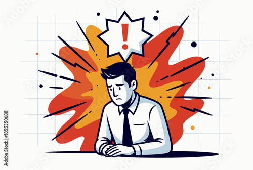 Stressed Businessman Overwhelmed by Sudden Problem or Urgent Crisis, Illustration