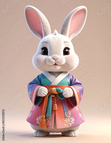 a cute cartoon rabbit dressed in a traditional japanese kimono