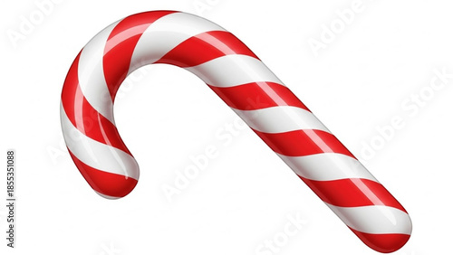 Large red and white striped candy cane on plain white background for christmas decoration