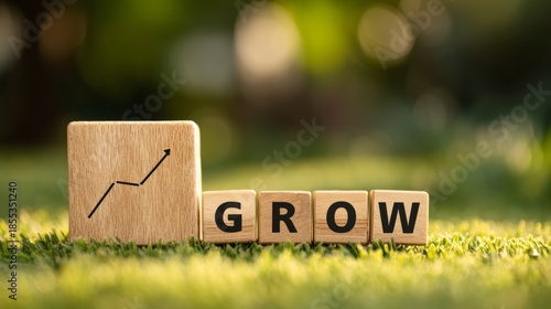 Eco Business Growth Symbol Using Wooden Blocks and Upward Chart
