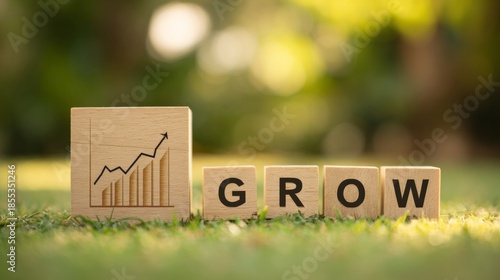 Sustainable Growth Concept with Wooden Blocks and Rising Line Chart