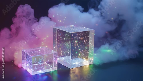 Magical Cubes with Colorful Lights and Smoke Effects