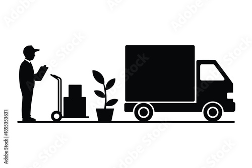 Moving and Delivery Service with Truck and Worker, relocation services concept