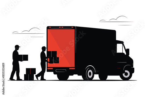Movers Loading Boxes into a Delivery Truck, moving services concept