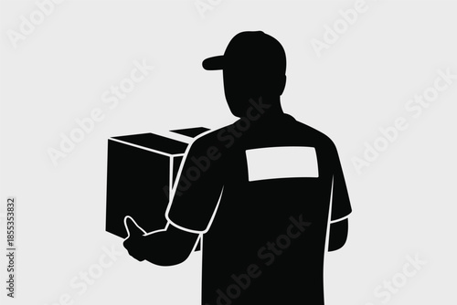 Delivery Person Silhouette with Package, last mile logistics concept