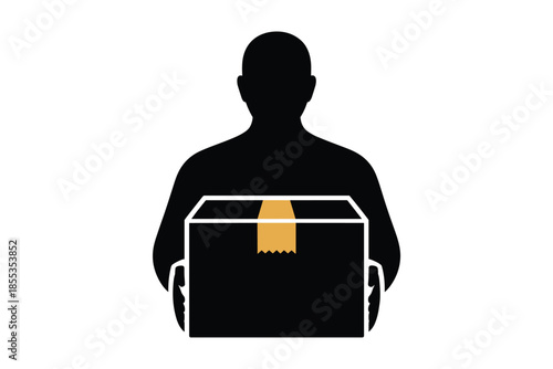 Silhouette of a Person Carrying a Cardboard Box, manual handling concept