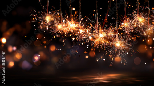 Wallpaper Mural New year 2026 party fireworks background banner panorama with text, firework and sparklers on rustic dark black night sky defocused, celebration display, pyrotechnic show, with cop Torontodigital.ca