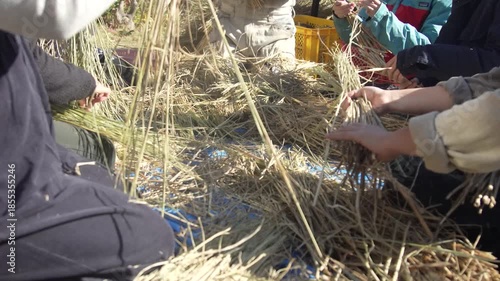 しめ縄づくりをする様子