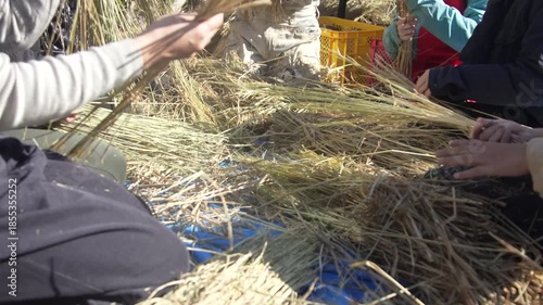 しめ縄づくりをする様子