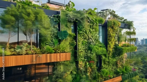 Lush Green Living Wall on Modern Building Facade in City