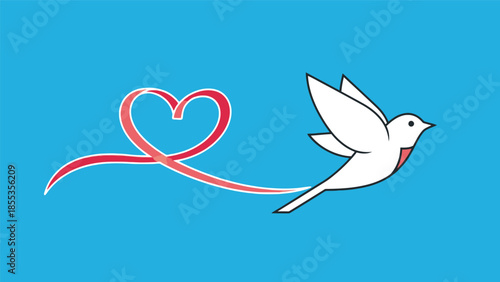 White Dove Flying with Heart Ribbon Trail.