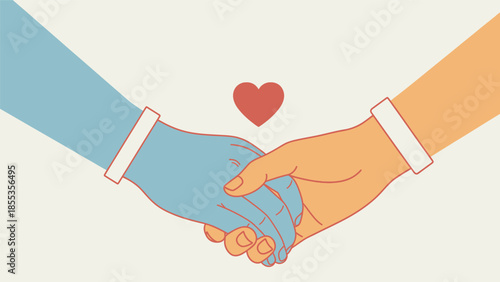 Handshake between two people with heart.