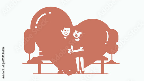 Couple Standing Together Inside Heart Shape.