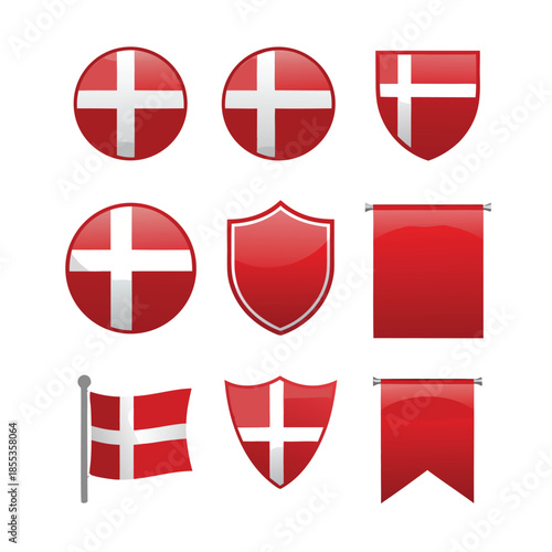 Danish Flag Icons Collection.