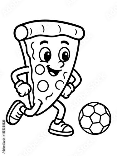 Pizza Slice Kicks Soccer Ball: A cheerful slice of pizza, with a jovial face, is captured in mid-action, expertly kicking a soccer ball, creating a delightful blend of food and sport.