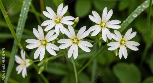 Delicate stellaria blooms presenting pristine beauty in a verdant meadow landscape