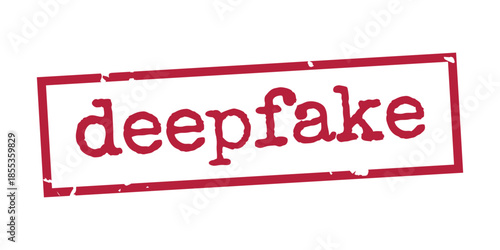 Deepfake Stamp Icon with Distressed Red Rectangle and Typewriter Font – High Quality Vectorial Stock Image