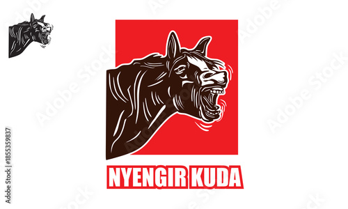 nyengir kuda or the horse laughter logo, silhouette of funny horse expression vector illustrations