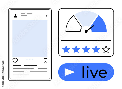 Social media metrics. Social media tools for tracking engagement and ratings. Social media platforms using metrics for live video and content monitoring. For marketing, analytics, branding, apps