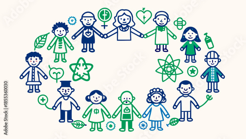 A vector illustration of people of different nationalities around the planet, symbolizing the international community, humanity, culture, and tolerance. Concept of unity, global peace, and friendship.